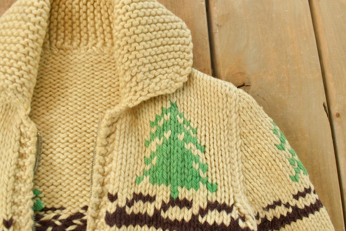 Vintage 1960s Cowichan Hand Knit Shawl Collar Full Zip Sweater Youth L from propervintagecanada