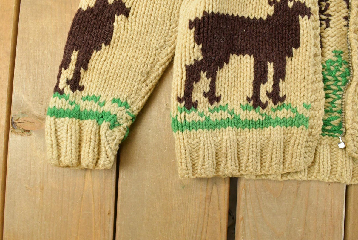 Vintage 1960s Cowichan Hand Knit Shawl Collar Full Zip Sweater Youth L from propervintagecanada