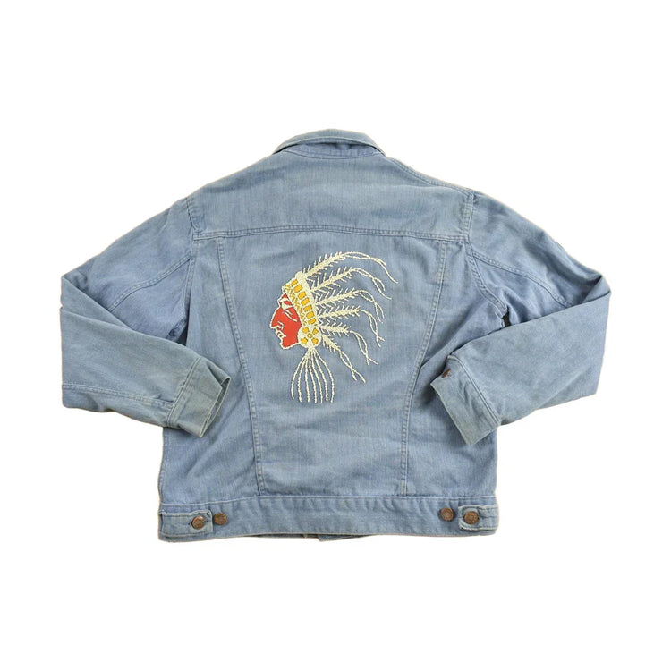 Vintage 1960s Denim Native American Themed Jacket Men's Medium from propervintagecanada
