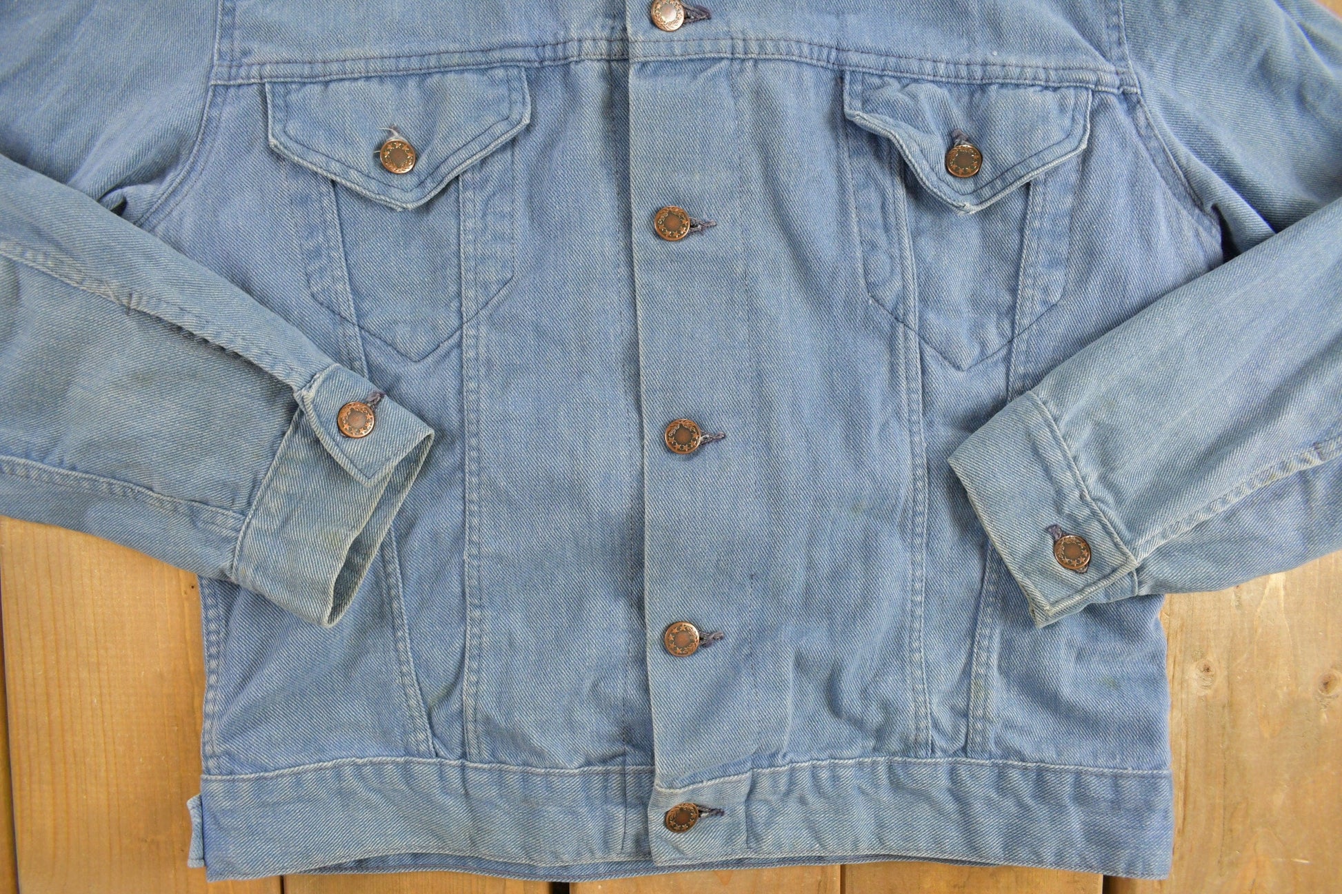Vintage 1960s Denim Native American Themed Jacket Men's Medium from propervintagecanada
