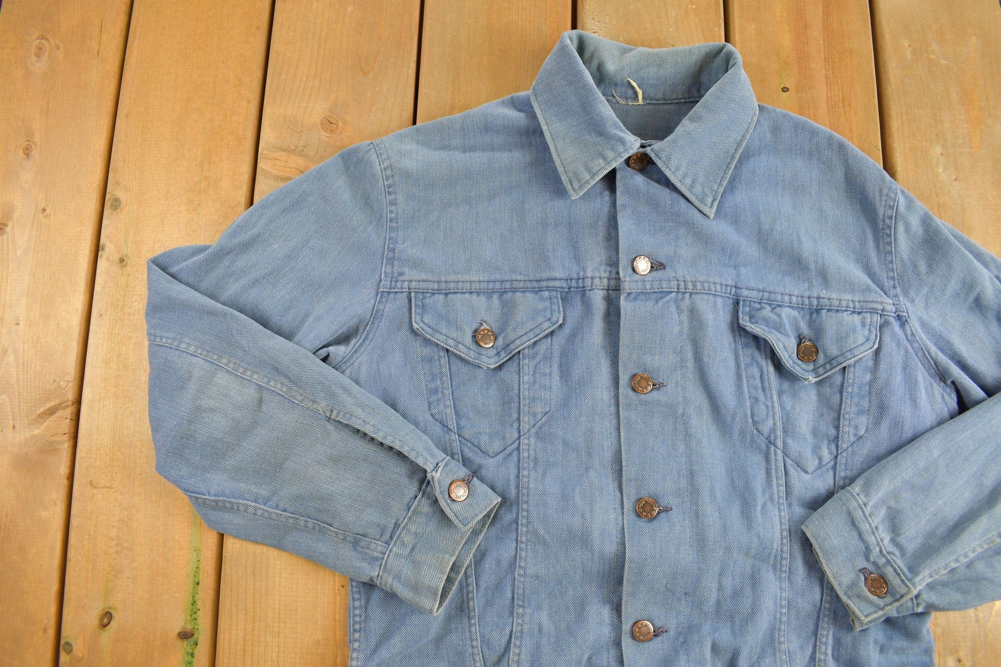 Vintage 1960s Denim Native American Themed Jacket Men's Medium from propervintagecanada