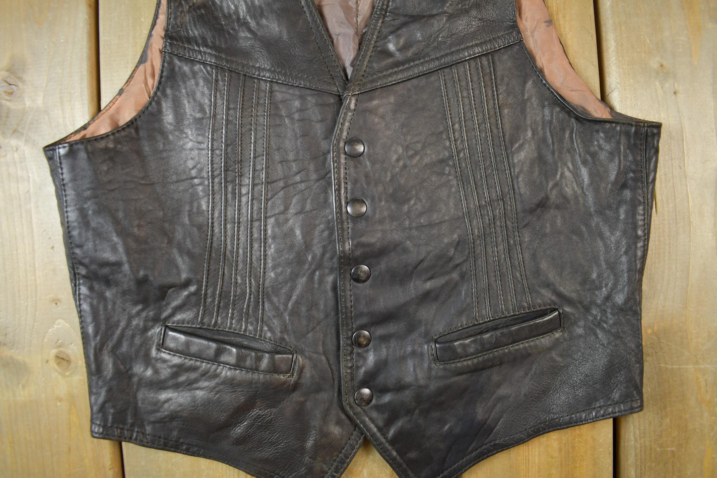 Vintage 1960s Famous Leather Garments Leather Vest Men's S from propervintagecanada