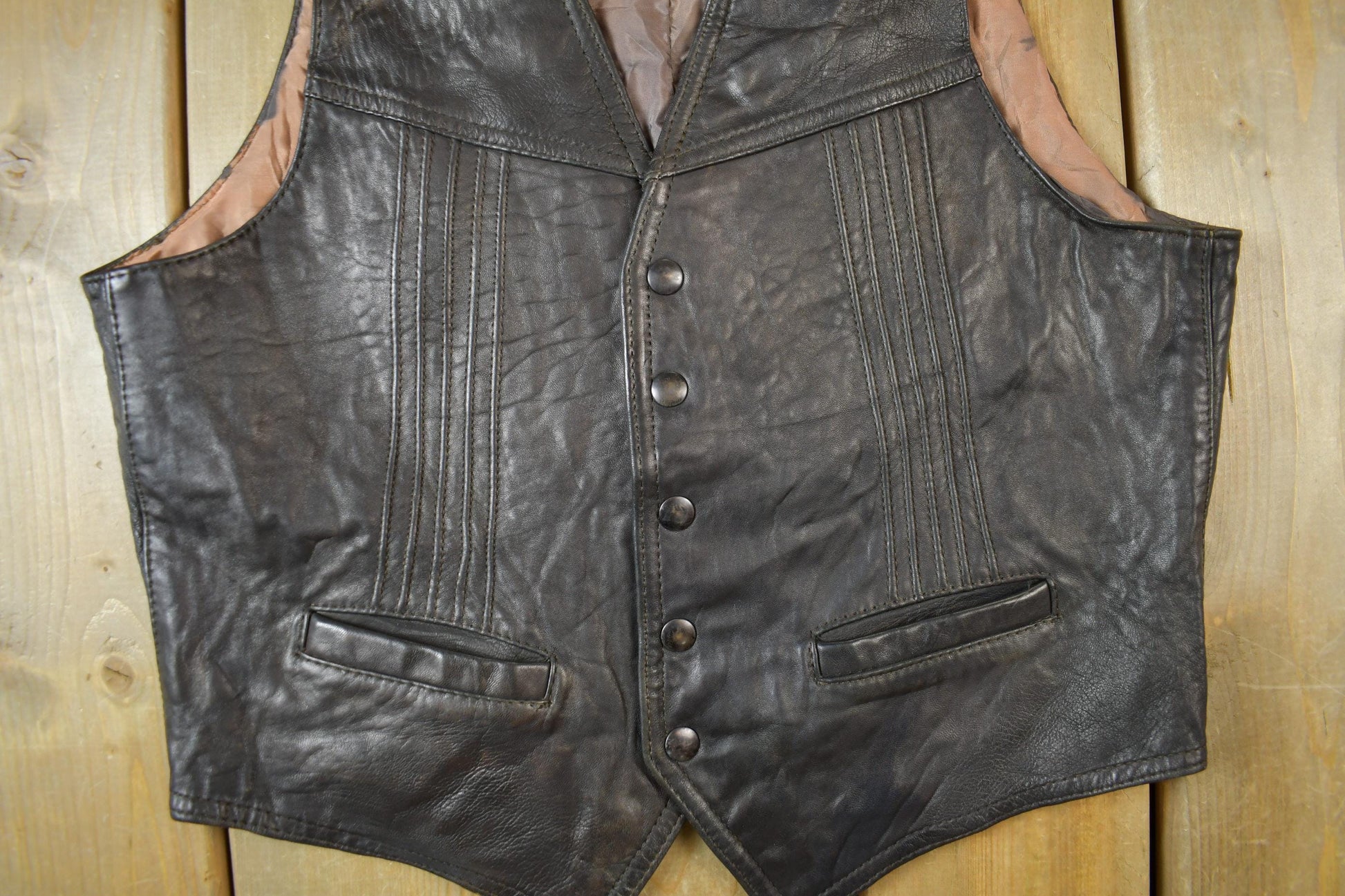 Vintage 1960s Famous Leather Garments Leather Vest Men's S from propervintagecanada
