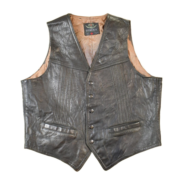 Vintage 1960s Famous Leather Garments Leather Vest Men's S from propervintagecanada