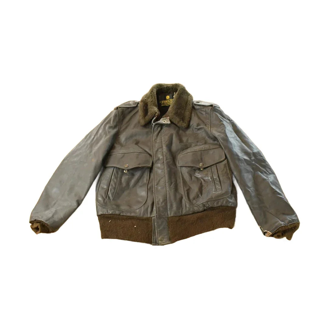 Vintage 1960s Fidelity Brown Leather Flight Jacket Men's Medium from propervintagecanada