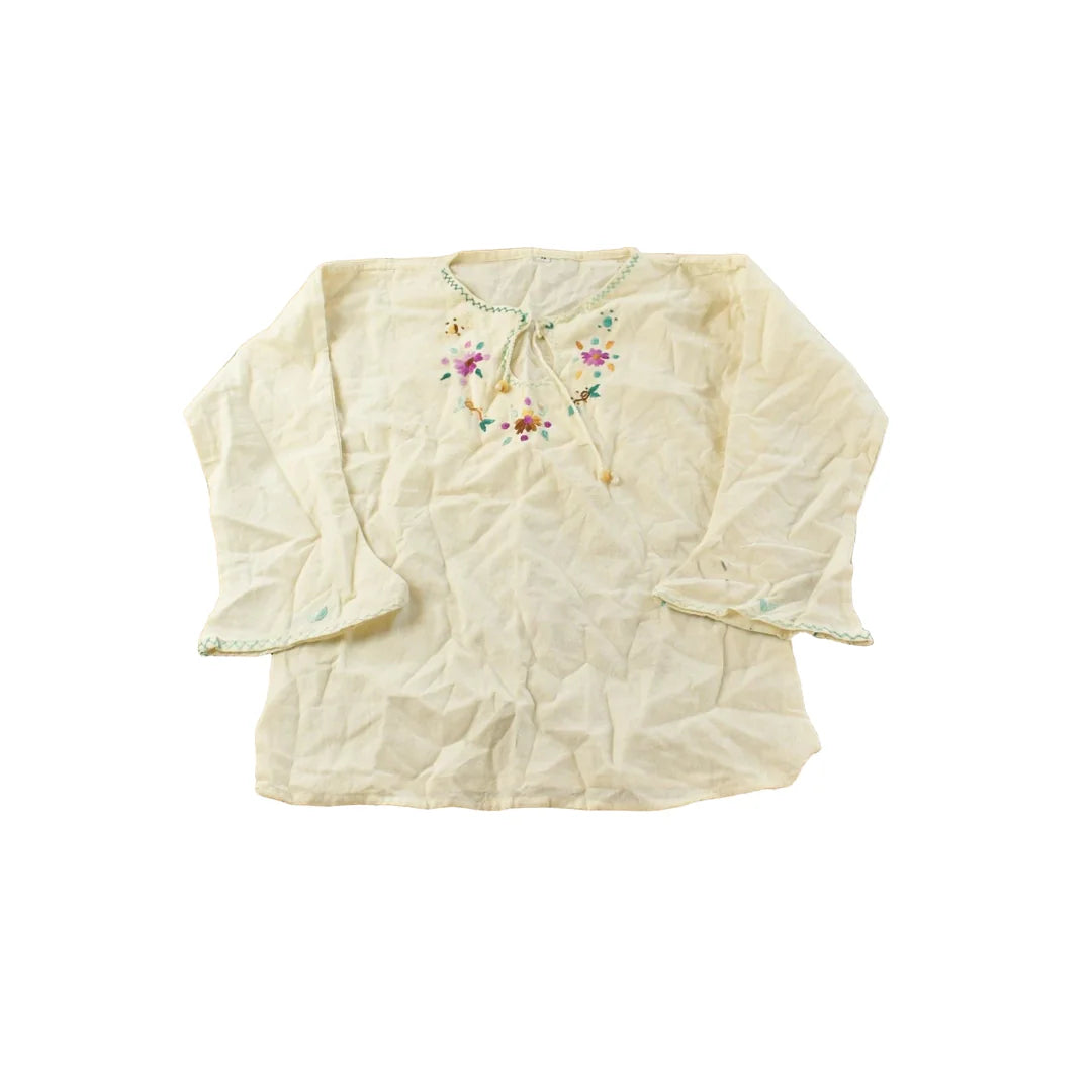 Vintage 1960s Floral Embroidered Peasant Blouse Shirt Womens M from propervintagecanada