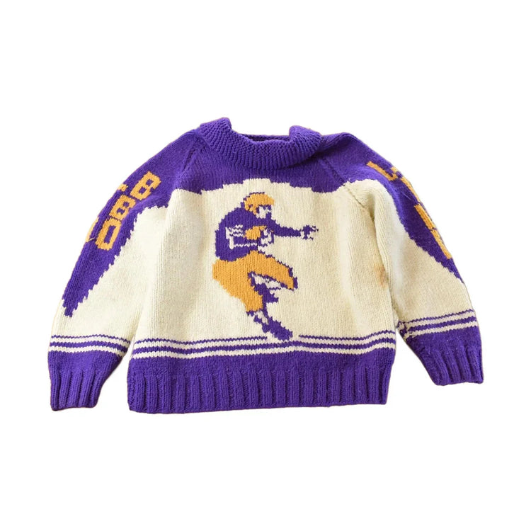 Vintage 1960s Hand-Knit Football Collegiate Cowichan Sweater Men's Large from propervintagecanada