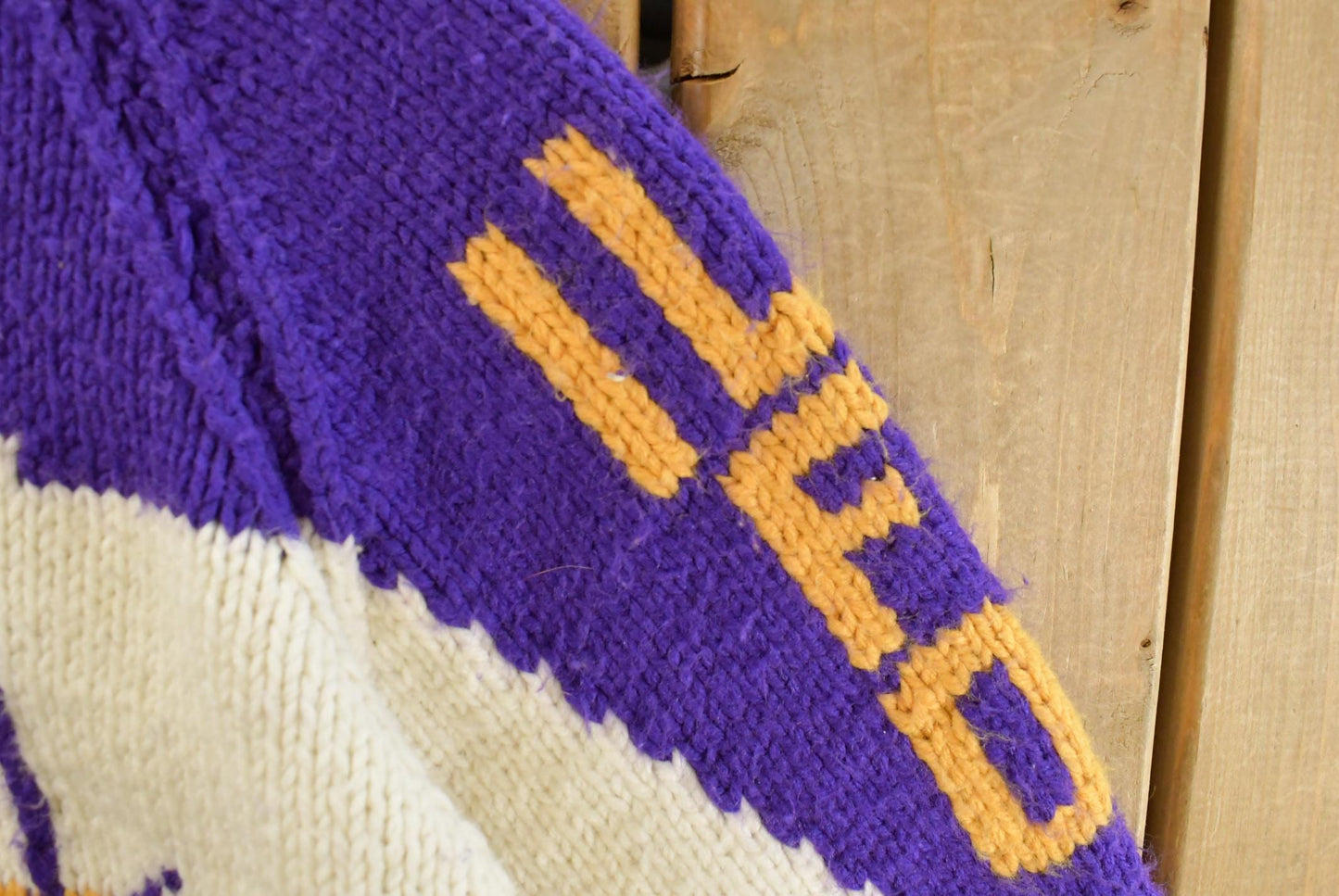 Vintage 1960s Hand-Knit Football Collegiate Cowichan Sweater Men's Large from propervintagecanada