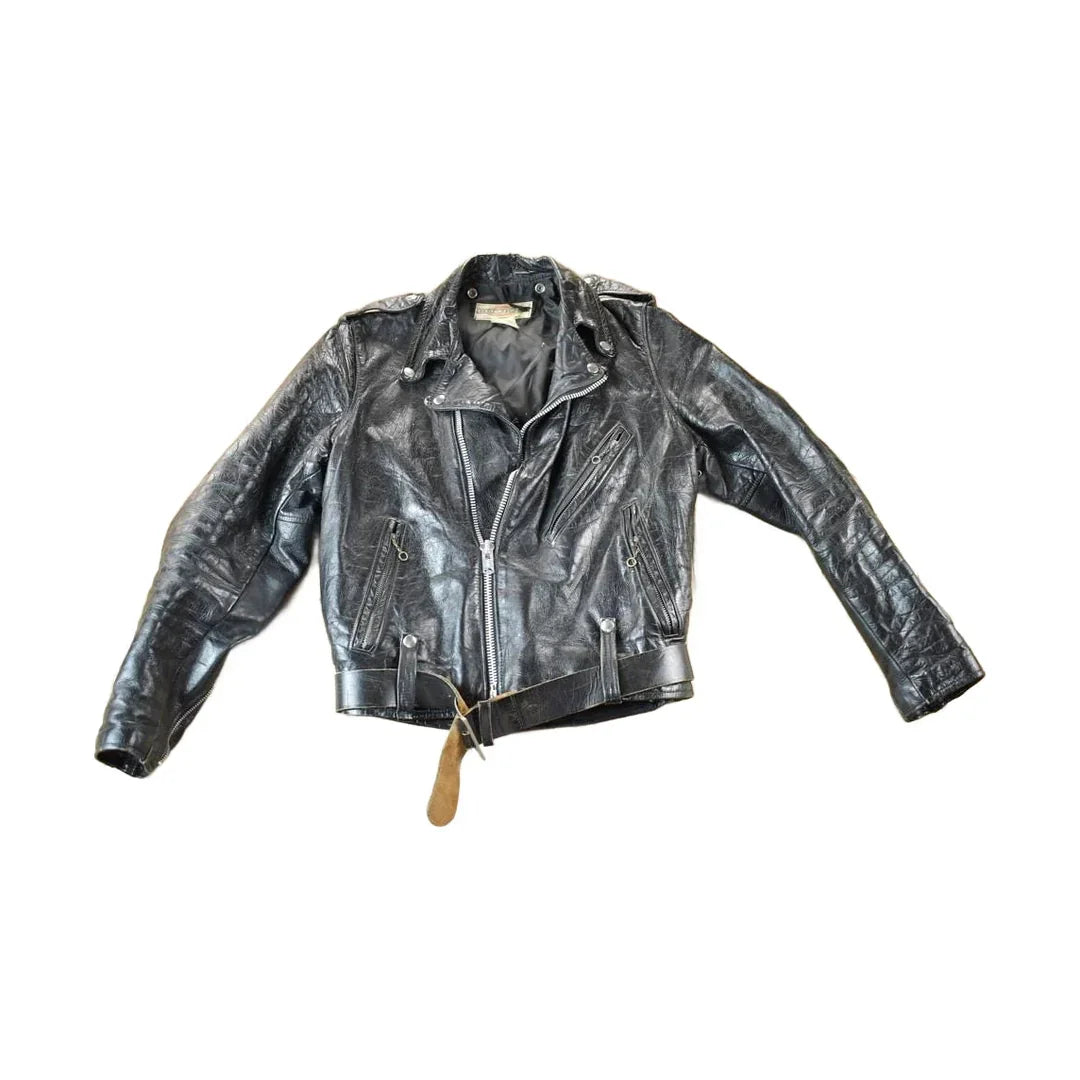 Vintage 1960s Harley Davidson Leather Motorcycle Jacket With Belt Made In USA from propervintagecanada