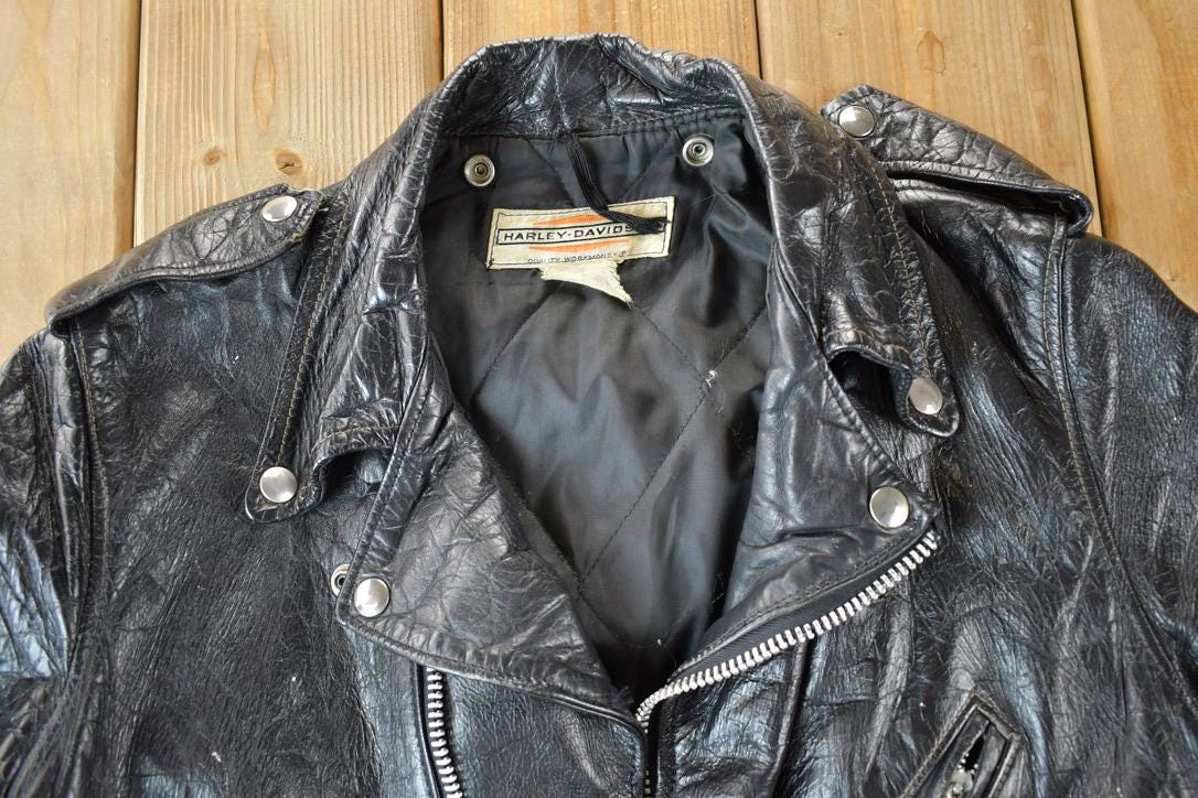 Vintage 1960s Harley Davidson Leather Motorcycle Jacket With Belt Made In USA from propervintagecanada