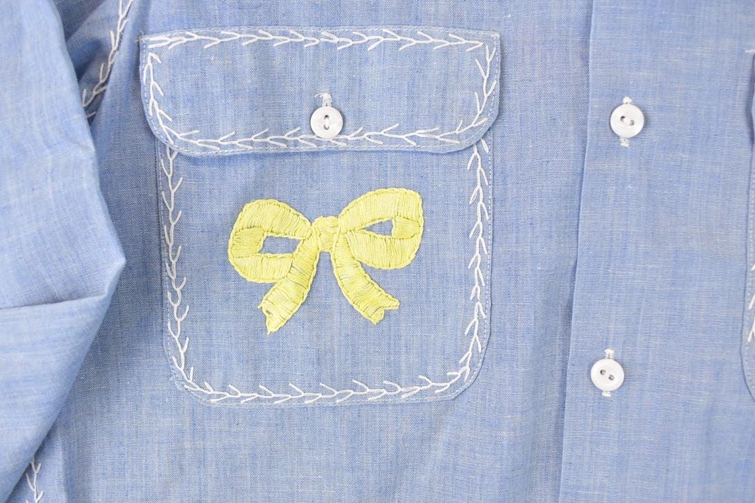 Vintage 1960s JC Penny Big Mac Loop Embroidered Western Denim Button Up Shirt Women's M from propervintagecanada