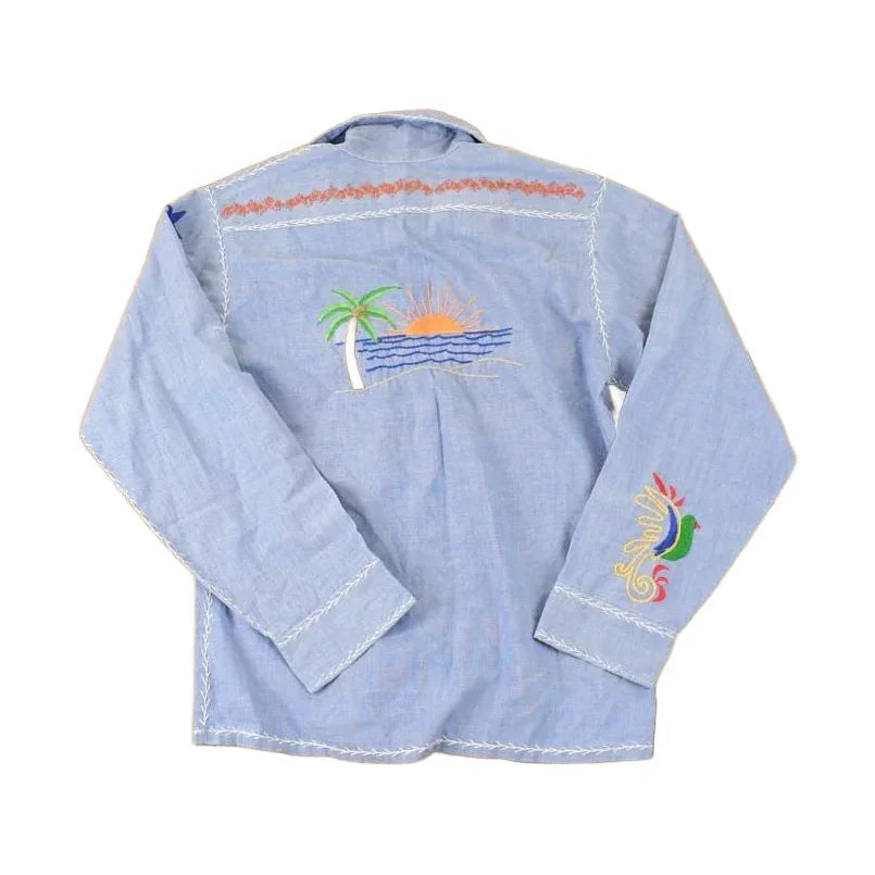 Vintage 1960s JC Penny Big Mac Loop Embroidered Western Denim Button Up Shirt Women's M from propervintagecanada