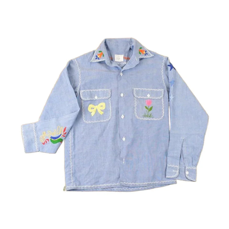 Vintage 1960s JC Penny Big Mac Loop Embroidered Western Denim Button Up Shirt Women's M from propervintagecanada