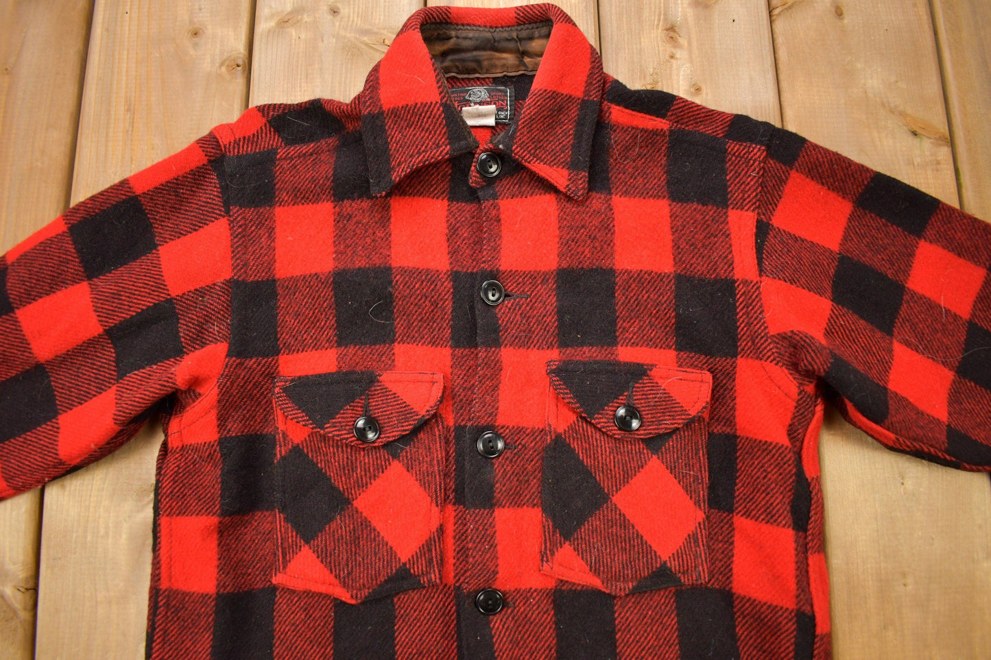 Vintage 1960s Johnson Wool Buffalo Plaid Hunting Togs Flannel Shirt Men's M from propervintagecanada