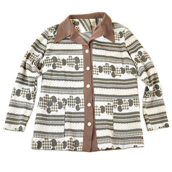 Vintage 1960s Knit Abstract Pattern Button Up Cardigan Sweater Mens M from propervintagecanada