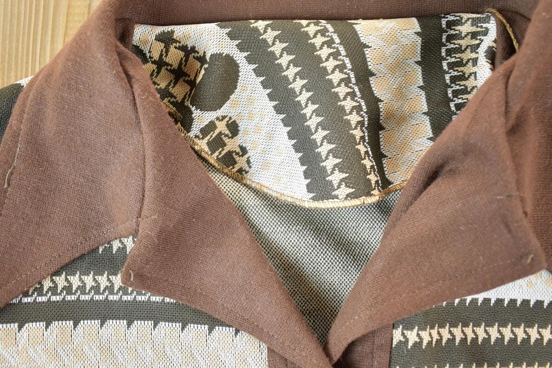 Vintage 1960s Knit Abstract Pattern Button Up Cardigan Sweater Mens M from propervintagecanada