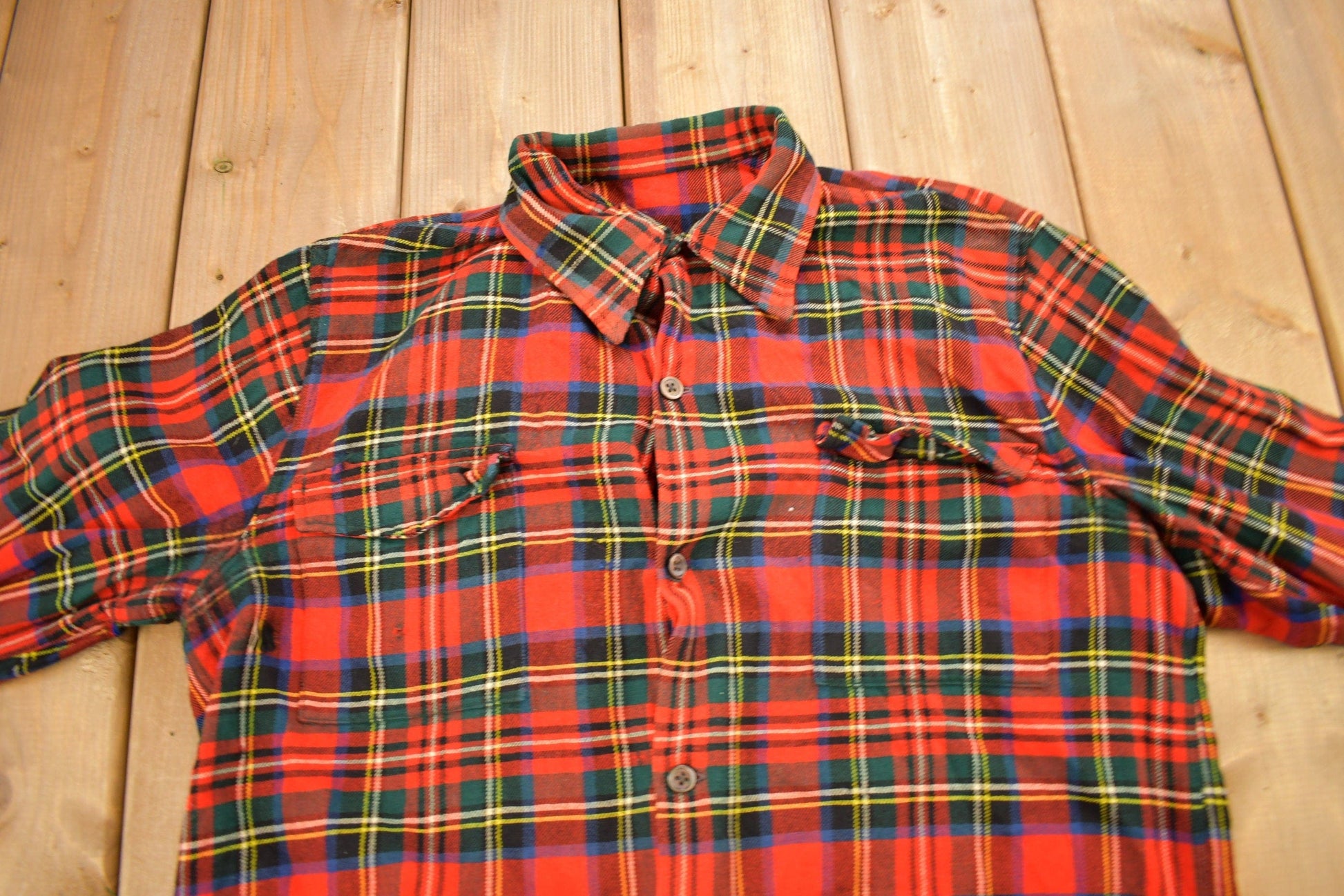 Vintage 1960s Lochan Authentic Tartan Plaid Flannel Button Up Shirt Men's MMen's Medium from propervintagecanada