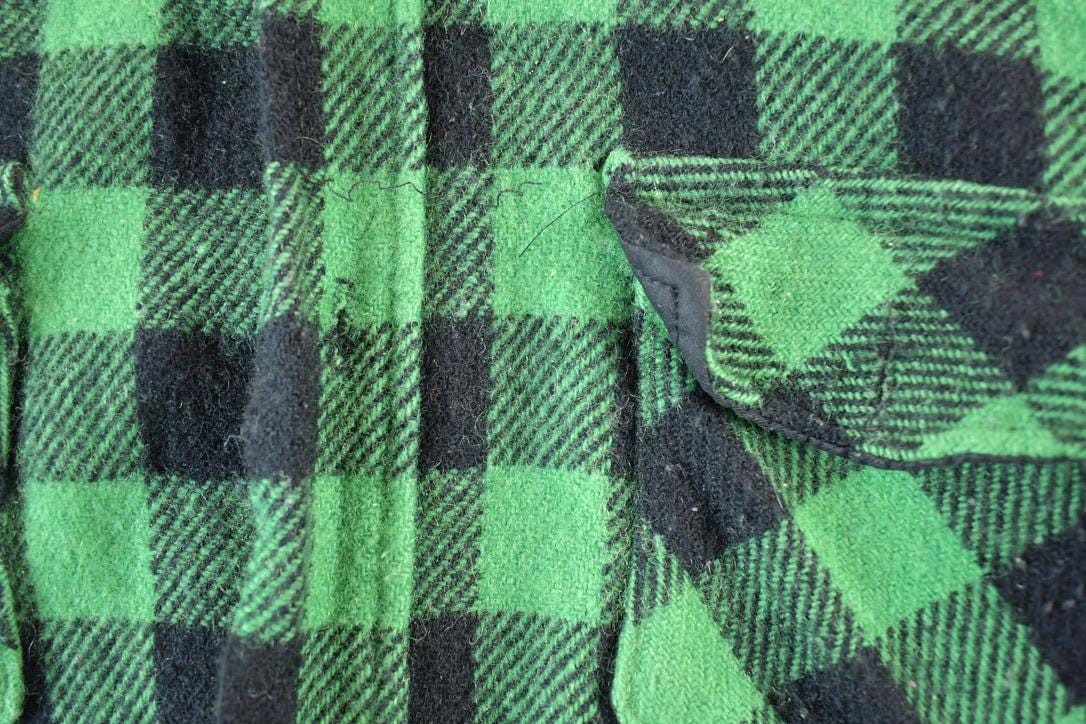 Vintage 1960s Melton Plaid Button Up Shirt Mens L from propervintagecanada