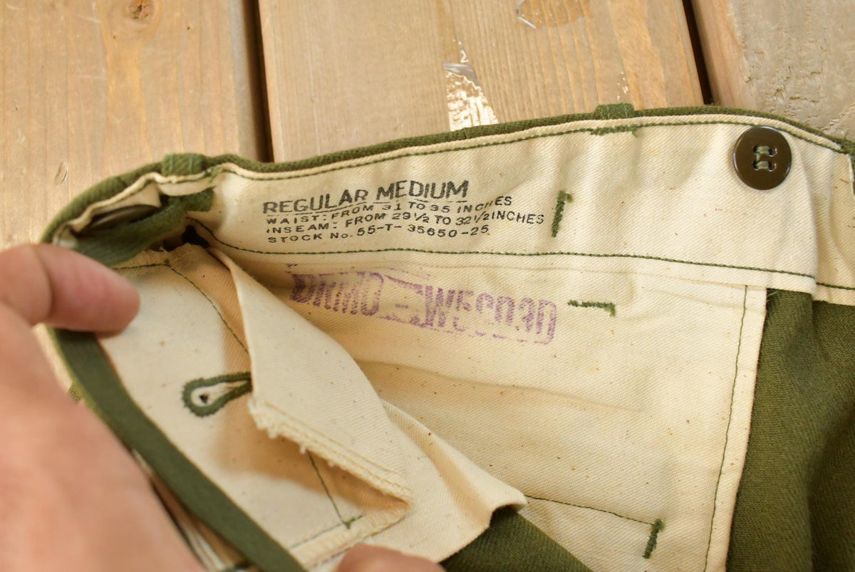 Vintage 1960s Military Army Cargo Field Trousers Olive Drab Pants Men's 35 x 31 from propervintagecanada