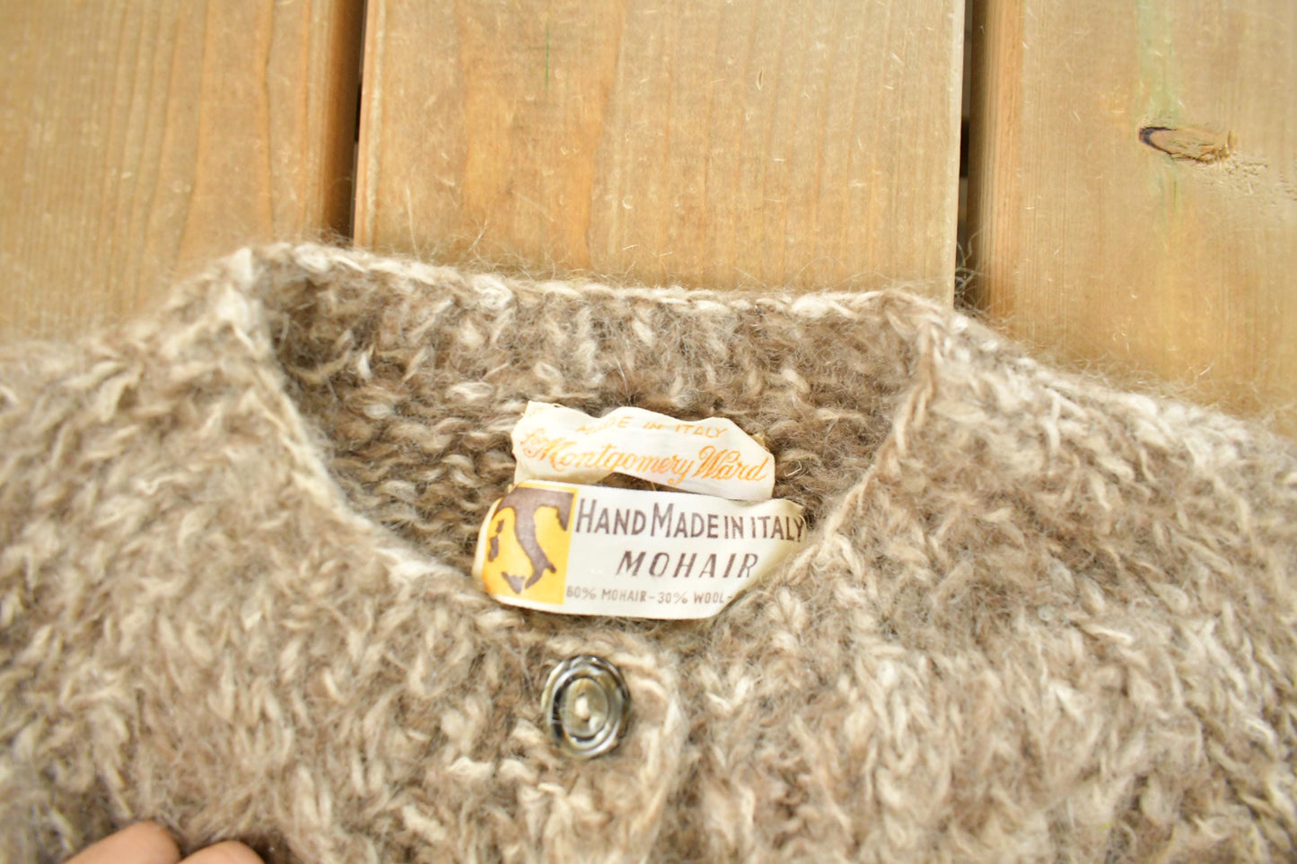 Vintage 1960s Montgomery Ward Hand Knit Mohair Wool Cardigan Sweater Women's S from propervintagecanada