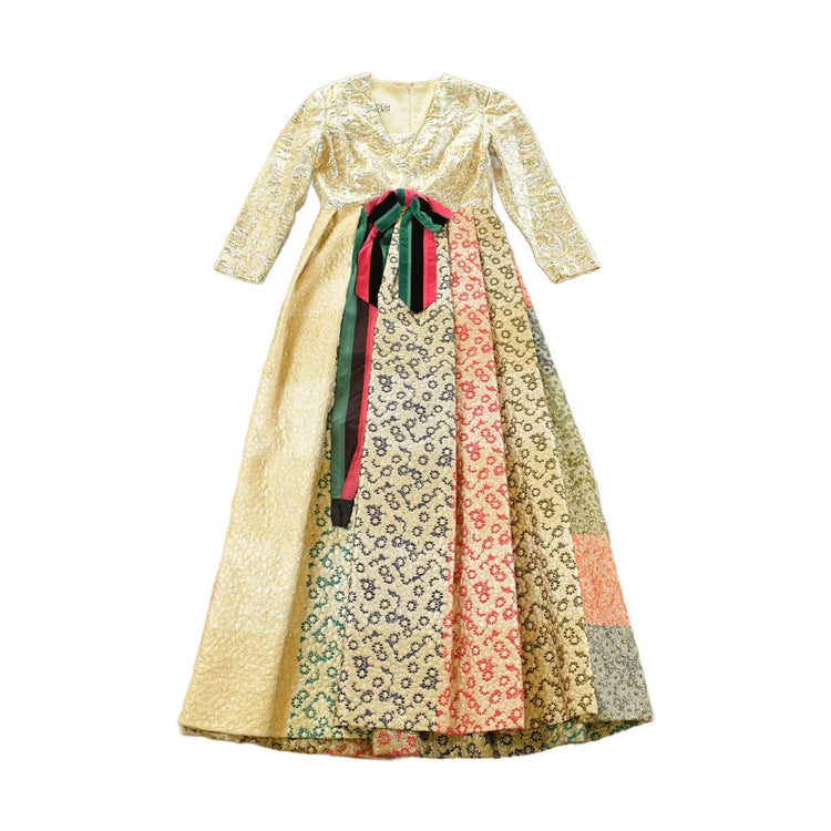 Vintage 1960s Morton Myles For Malcolm Charles Gold Floral Brocade Gown Dress Women's M from propervintagecanada