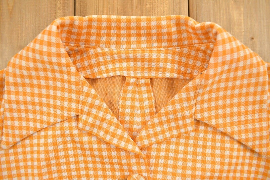 Vintage 1960s Orange Gingham Full Button-Up Shirt Men's S from propervintagecanada
