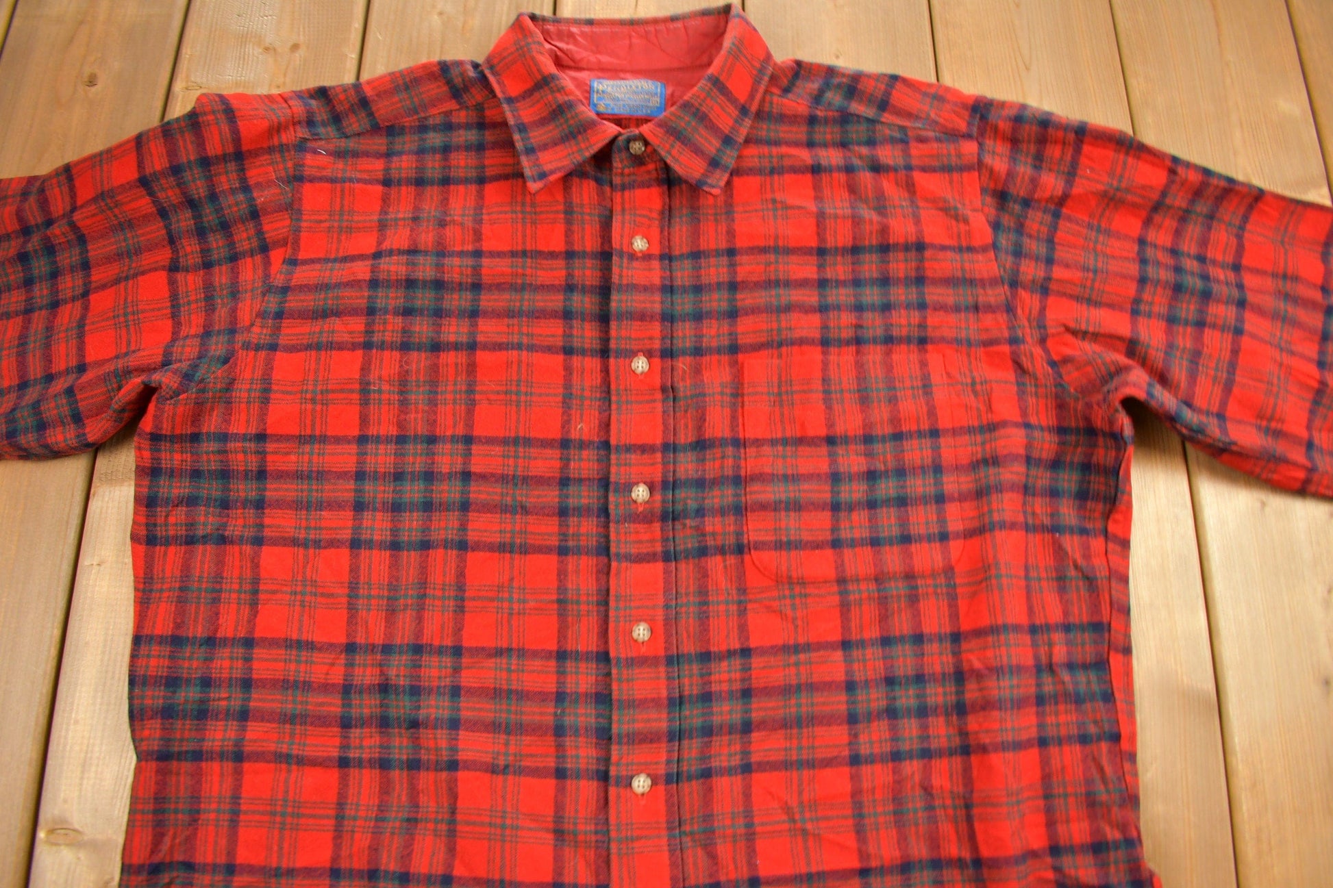 Vintage 1960s Pendleton Plaid Button Up Flannel Shirt Men's XL from propervintagecanada