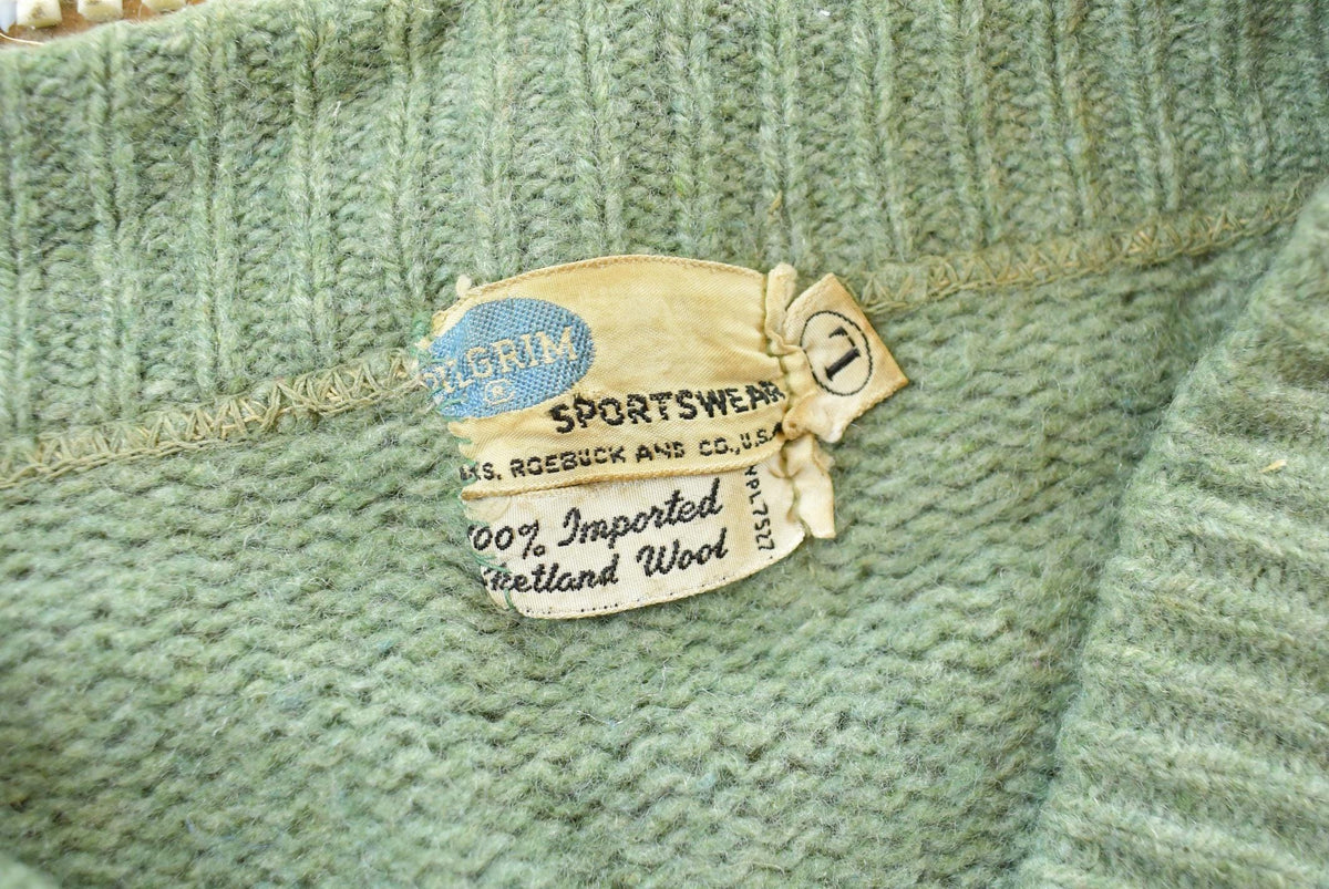 Vintage 1960s Pilgrim Sears Roebuck Wool Knit Zip Up Cardigan Sweater Womens Large from propervintagecanada
