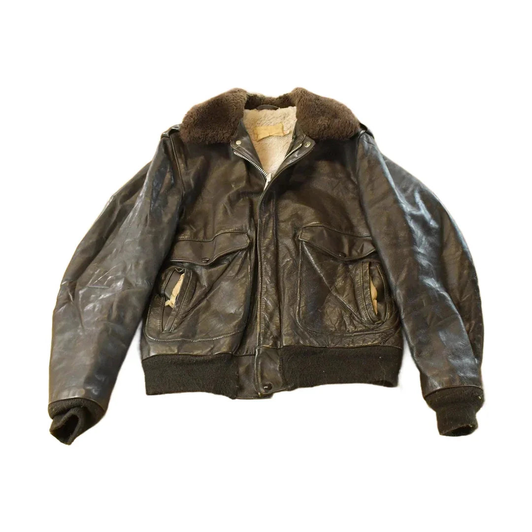 Vintage 1960s Schott IS-674-MS Brown Leather Flight Jacket Men's Medium / Aviator Jacket / Made In USA / Shearling Collar from propervintagecanada