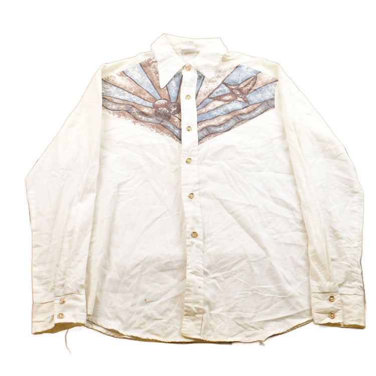 Vintage 1960s Stained Glass Button Up Shirt Men's Large from propervintagecanada