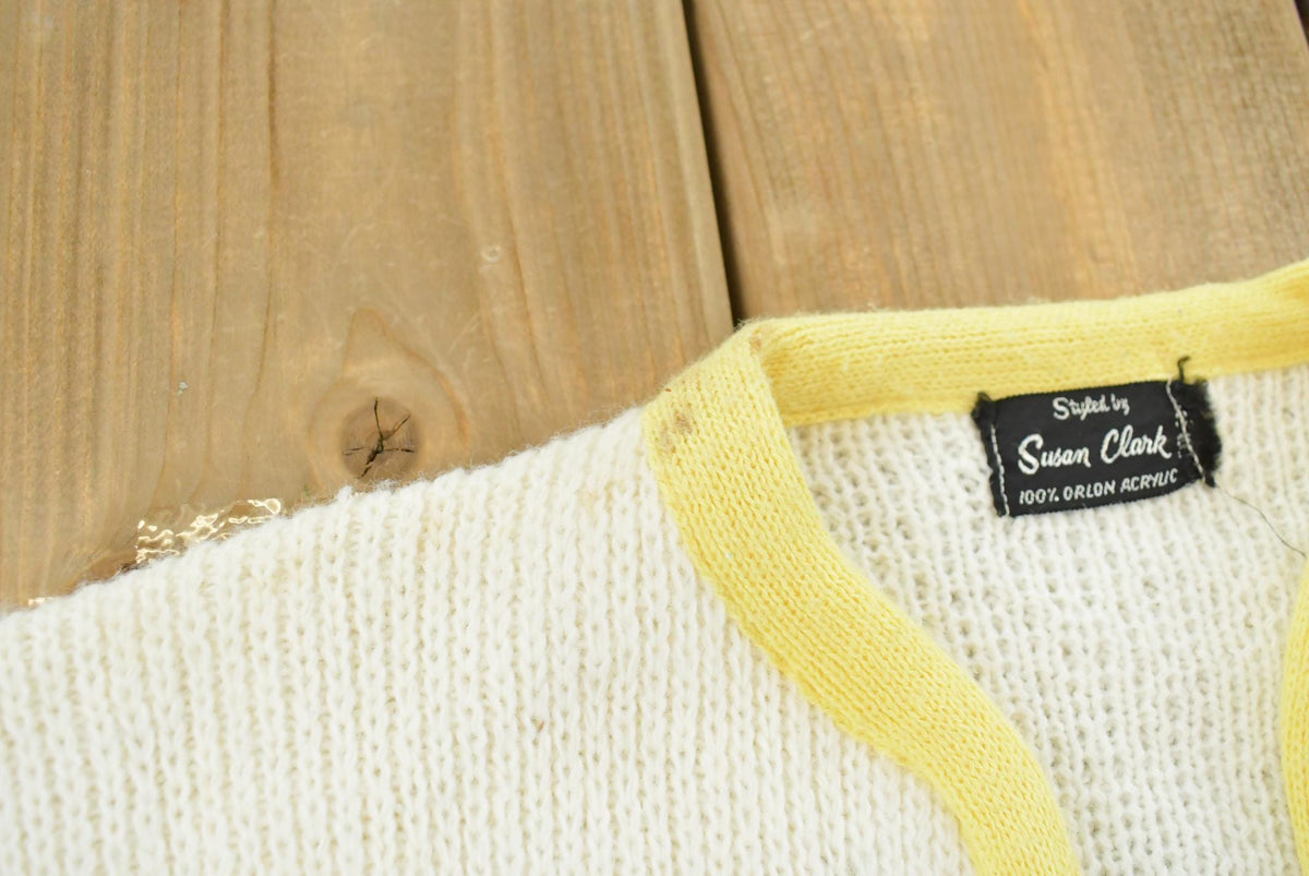 Vintage 1960s Susan Clark Knit Acrylic Flower Cardigan Sweater Women's M from propervintagecanada