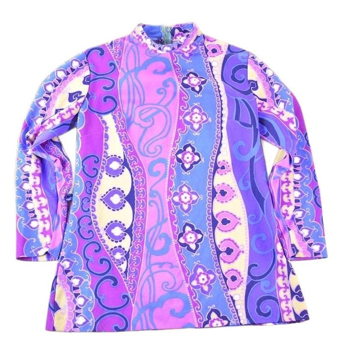 Vintage 1960s Swinging London mock turtleneck Abstract Pattern Tunic Dress Women's S from propervintagecanada