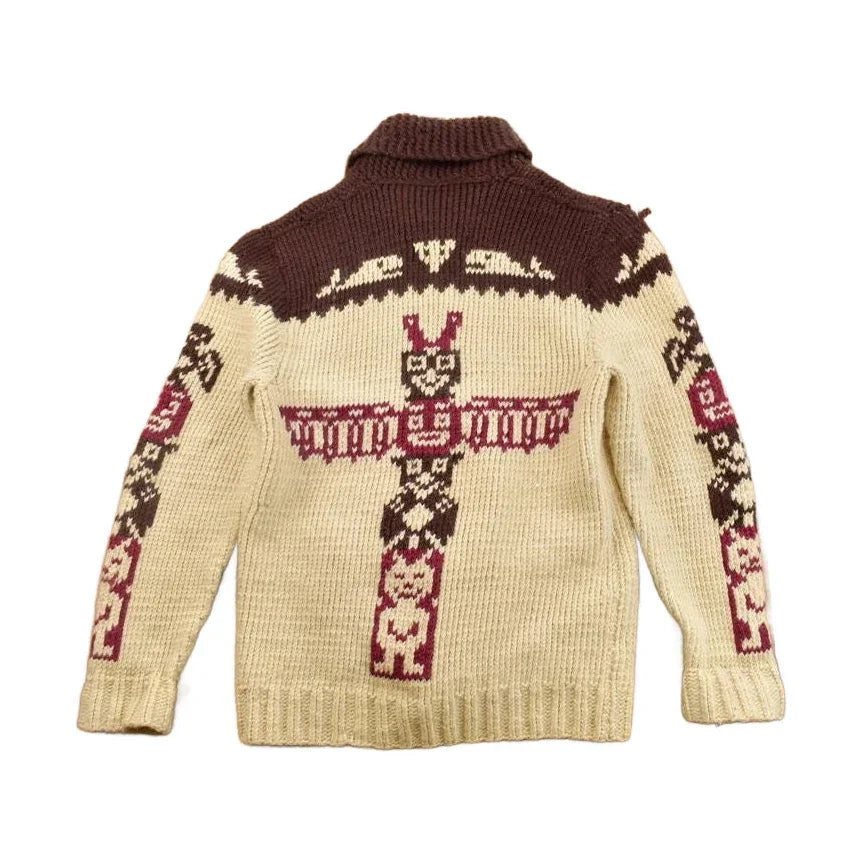 Vintage 1960s Totem Pole Cowichan Knit Cardigan Sweater Men's Large from propervintagecanada
