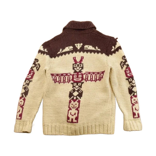 Vintage 1960s Totem Pole Cowichan Knit Cardigan Sweater Men's Large from propervintagecanada