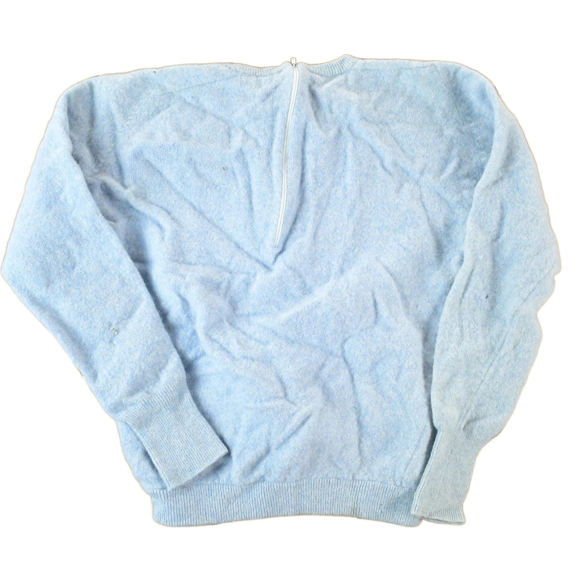 Vintage 1960s Wool Knit Light Blue Crewneck Sweater Womens XS from propervintagecanada