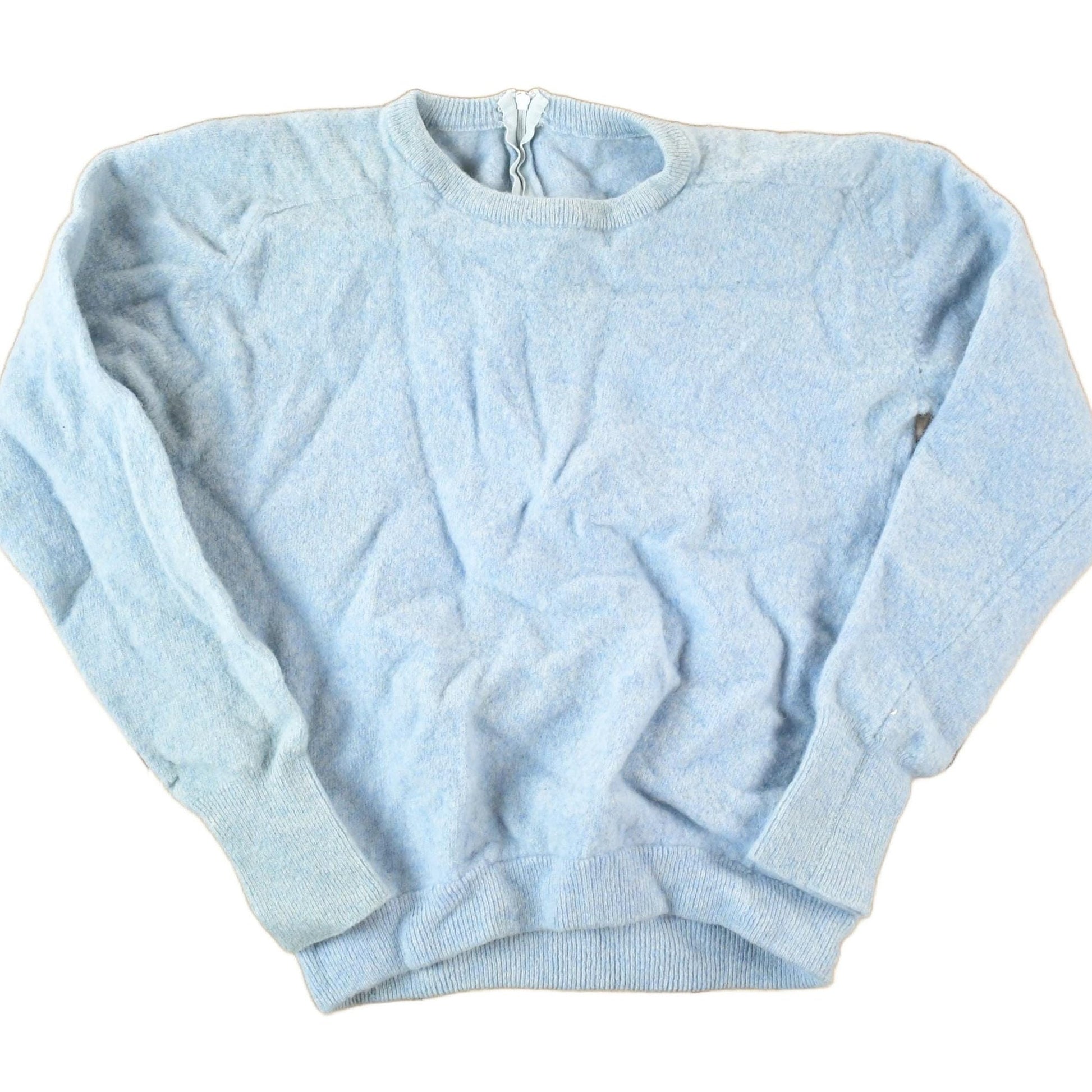 Vintage 1960s Wool Knit Light Blue Crewneck Sweater Womens XS from propervintagecanada