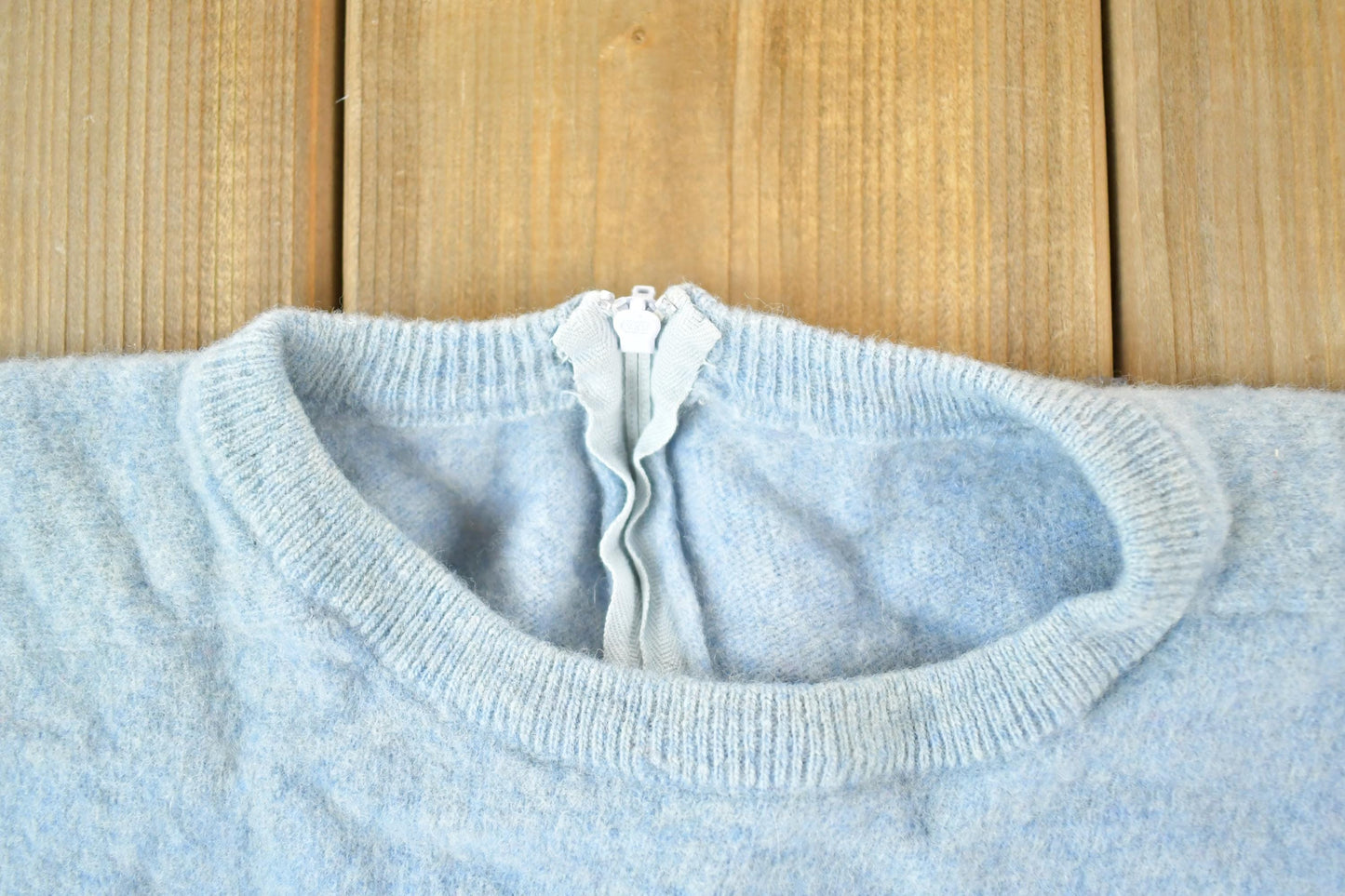 Vintage 1960s Wool Knit Light Blue Crewneck Sweater Womens XS from propervintagecanada
