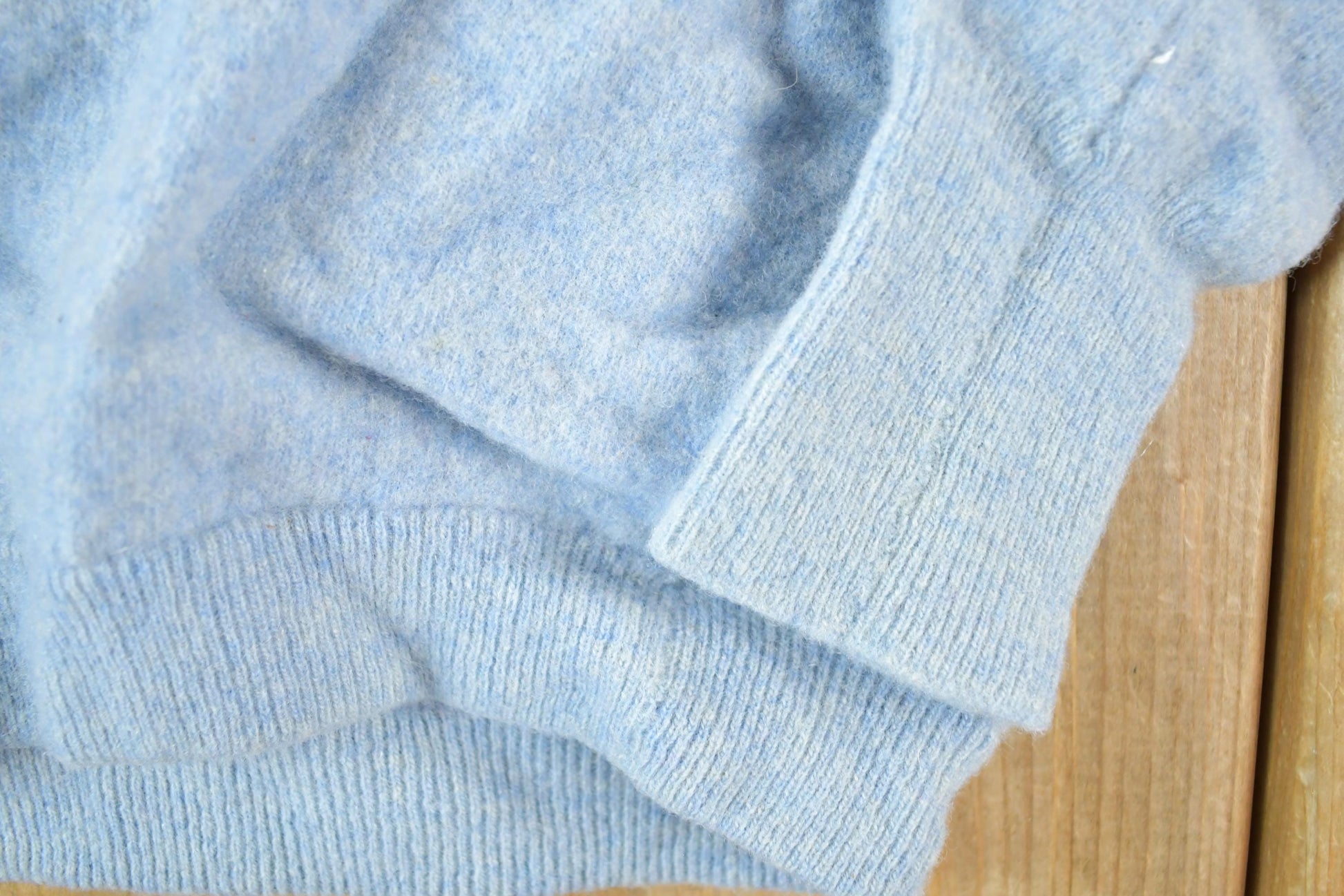 Vintage 1960s Wool Knit Light Blue Crewneck Sweater Womens XS from propervintagecanada