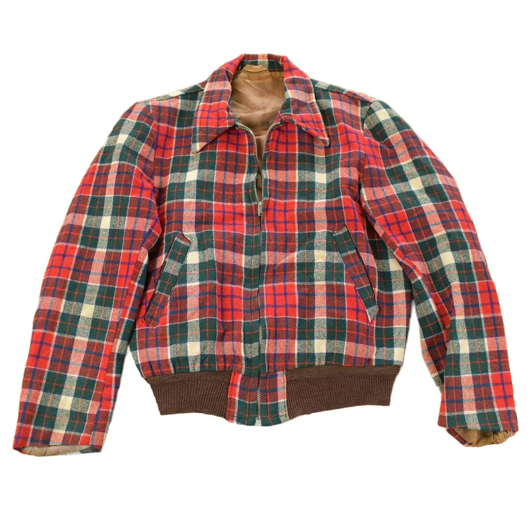 Vintage 1960s Wool Tartan Plaid Full Zip Jacket Youth Large from propervintagecanada