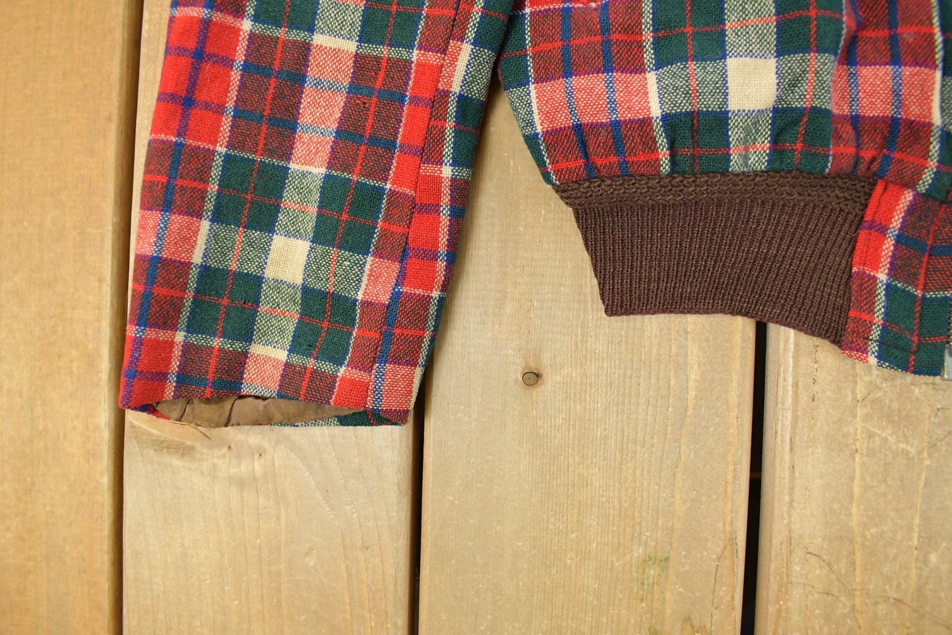 Vintage 1960s Wool Tartan Plaid Full Zip Jacket Youth Large from propervintagecanada