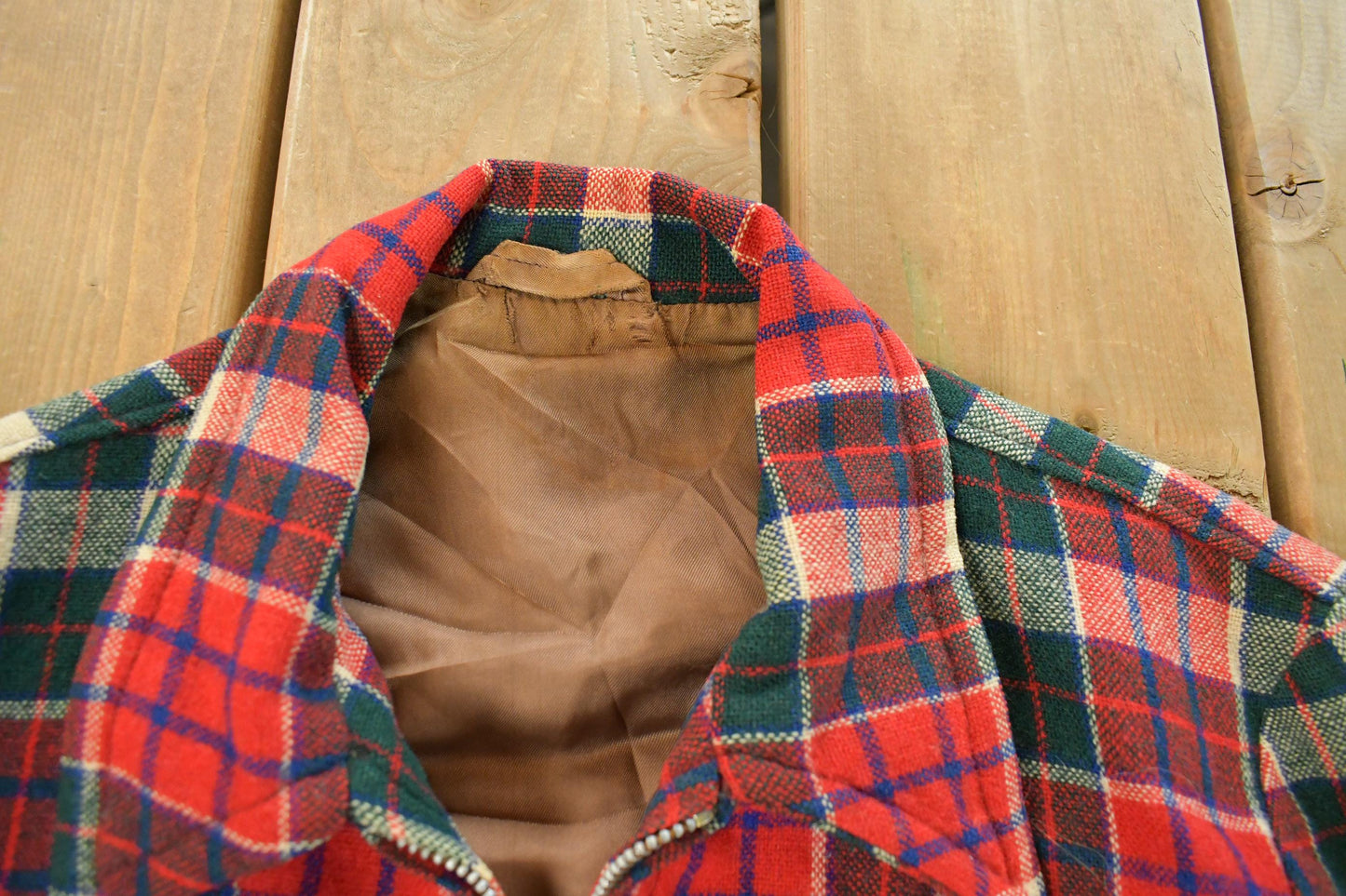 Vintage 1960s Wool Tartan Plaid Full Zip Jacket Youth Large from propervintagecanada