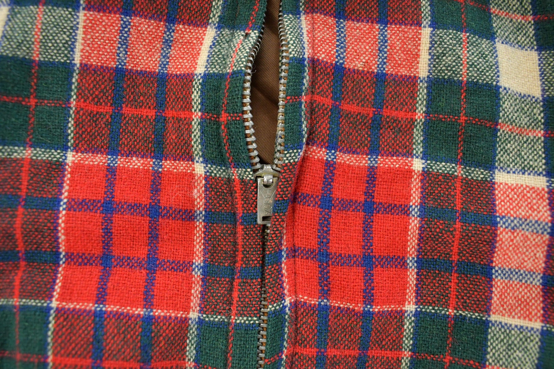 Vintage 1960s Wool Tartan Plaid Full Zip Jacket Youth Large from propervintagecanada