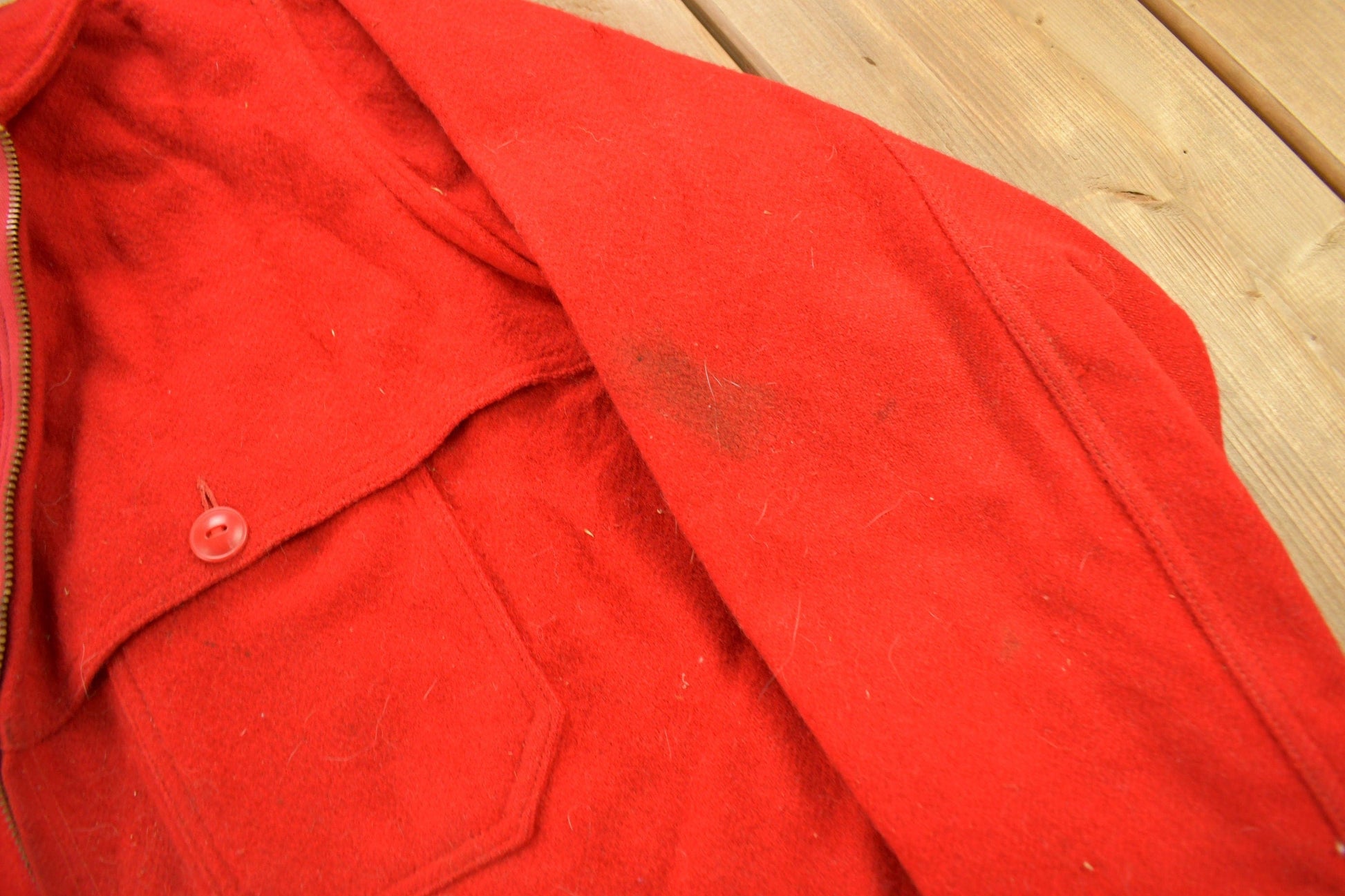 Vintage 1960s Woolrich Red Wool Jacket Men's XL from propervintagecanada