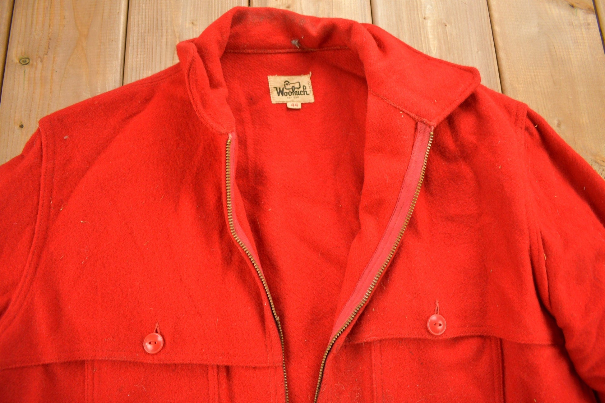 Vintage 1960s Woolrich Red Wool Jacket Men's XL from propervintagecanada