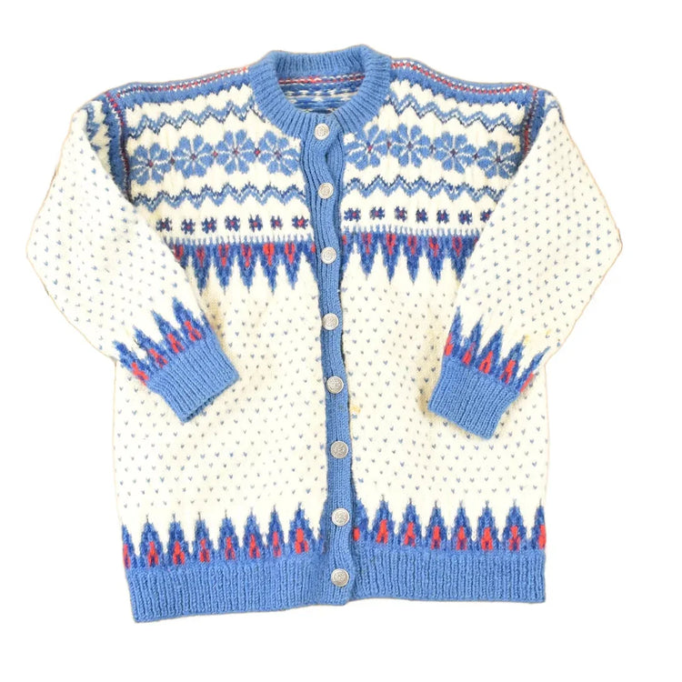 Vintage 1970's Abstract Snowflake Wool Knit Cardigan Sweater Women's S from propervintagecanada