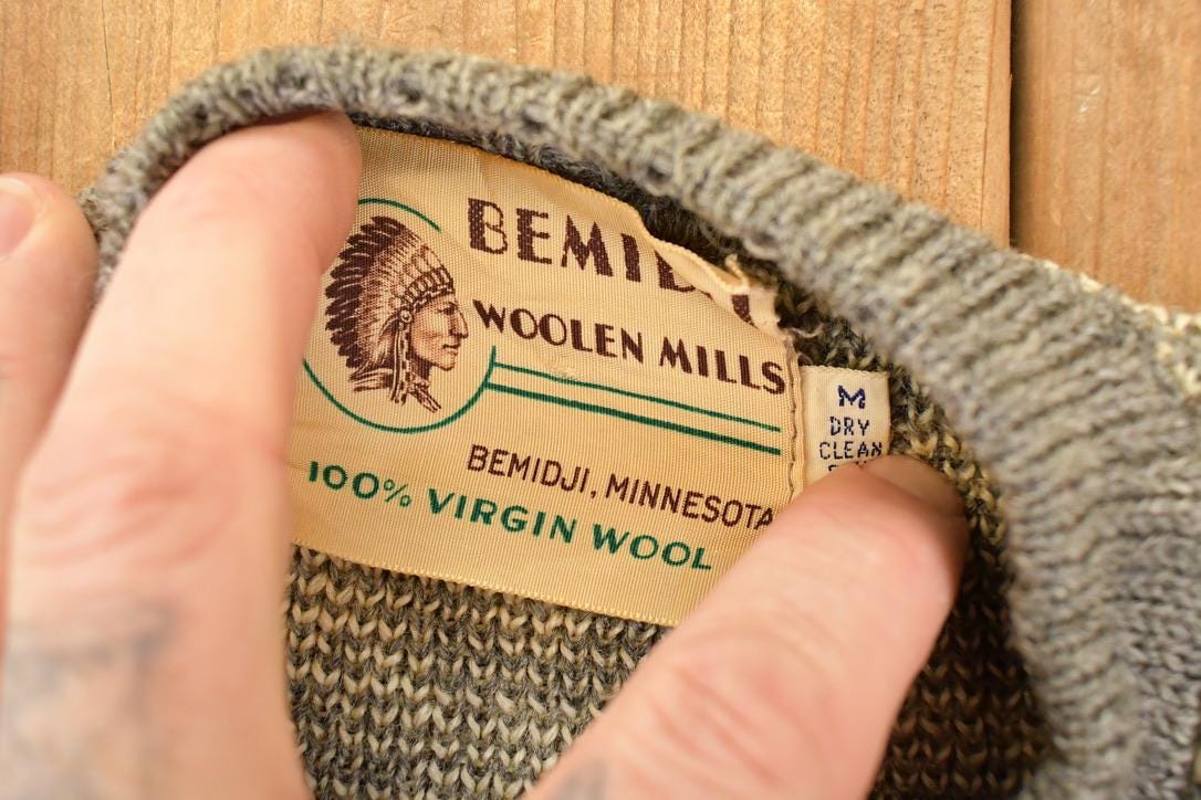 Vintage 1970's Bemidji Abstract Snowflake Wool Knit Cardigan Sweater Men's S from propervintagecanada