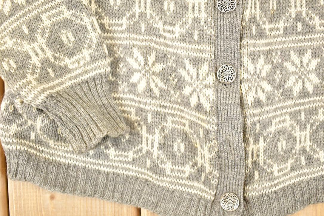 Vintage 1970's Bemidji Abstract Snowflake Wool Knit Cardigan Sweater Men's S from propervintagecanada