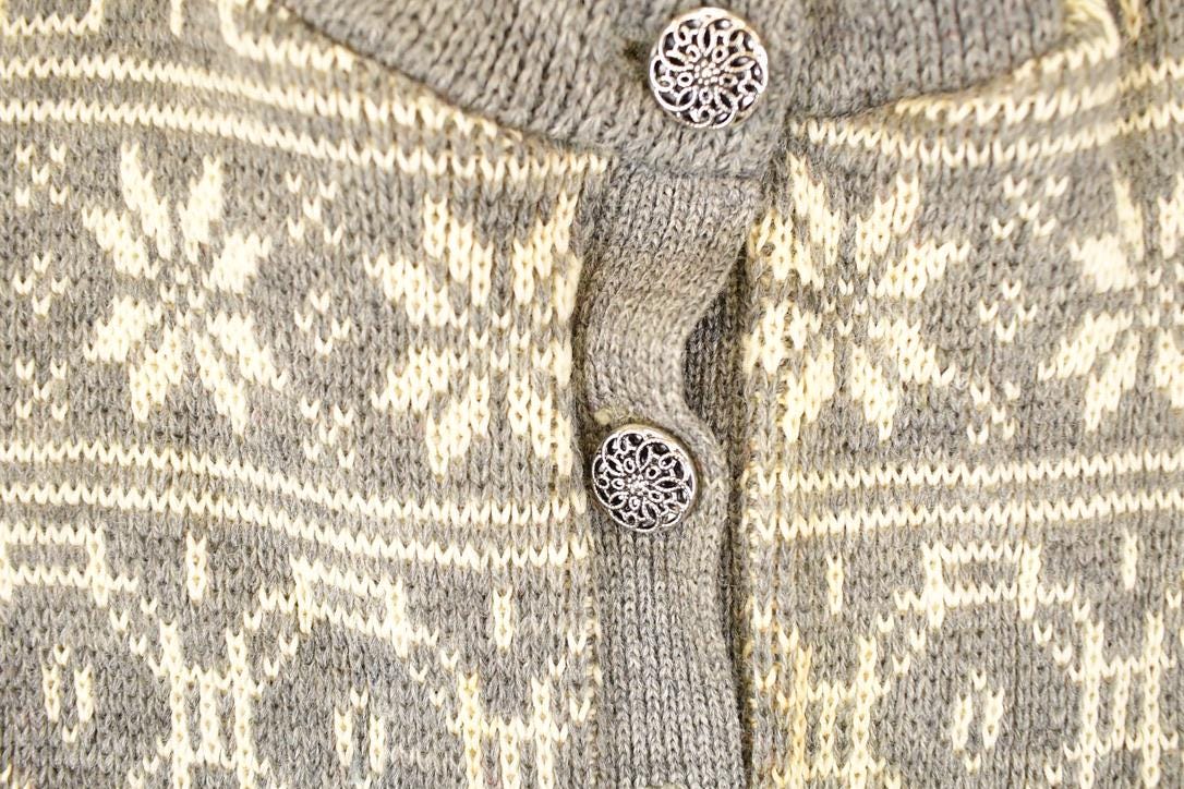 Vintage 1970's Bemidji Abstract Snowflake Wool Knit Cardigan Sweater Men's S from propervintagecanada