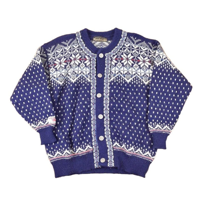 Vintage 1970's Nordstrikk Abstract Snowflake Wool Knit Cardigan Sweater Men's L from propervintagecanada