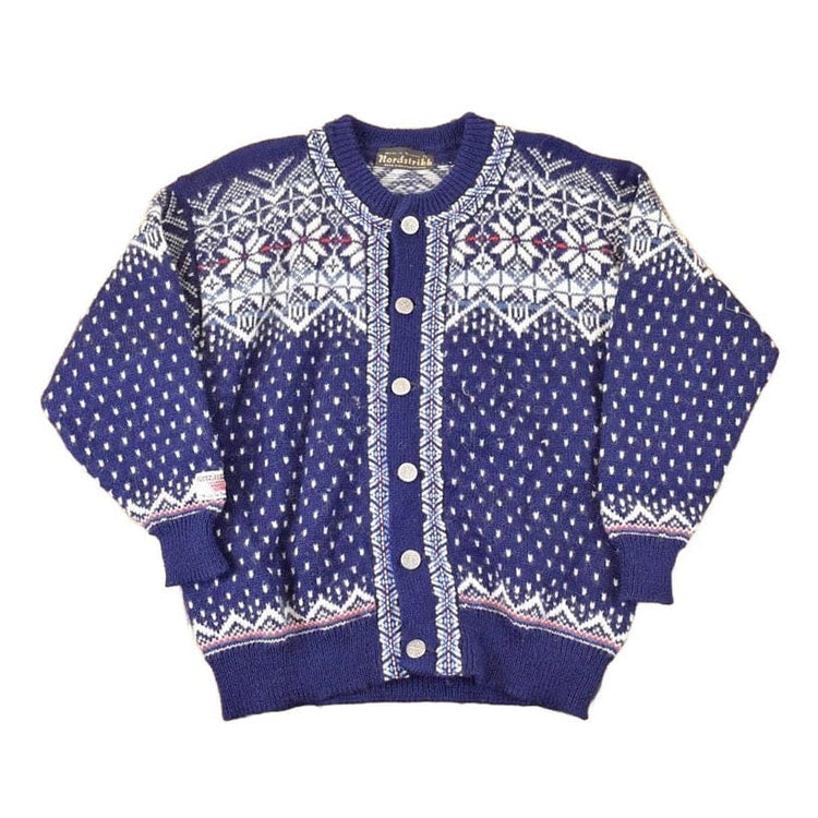 Vintage 1970's Nordstrikk Abstract Snowflake Wool Knit Cardigan Sweater Men's L from propervintagecanada